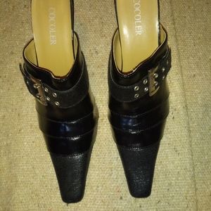 Black Extended Toe Mules